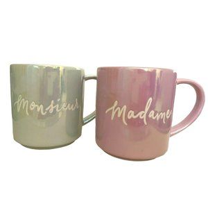 Set of Mugs, Holiday Home "Monsieur" and "Madame" Pink & Blue Coffee Mugs